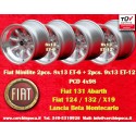 4 pcs. jantes Fiat Minilite 8x13 ET-6 9x13 ET-12 4x98 silver/diamond cut 124 Spider Coupe X1 9