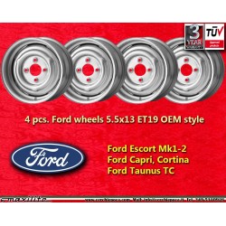 4 pcs. wheels Ford OEM 5.5x13 ET19 4x108 silver Escort Mk1-2 Capri Cortina Taunus TC