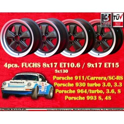 4 Stk Felgen Porsche  Fuchs 8x17 ET10.6 9x17 ET15 5x130 matt black/diamond cut 911 SC Carrera -1989 turbo -1987