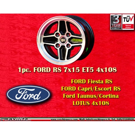 1 pz. cerchio Ford RS 7x15 ET5 4x108 black/diamond cut Escort Mk1-2 Capri Cortina