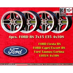 4 pcs. wheels Ford RS 7x15 ET5 4x108 black/diamond cut Escort Mk1-2 Capri Cortina