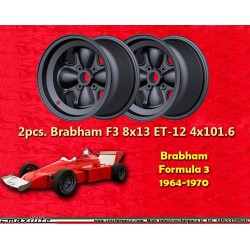 2 pz. cerchi Brabham Formula 3 10x13 ET-42 4x101.6 black Formula 3 1964-1970 rear with conical bolt seat
