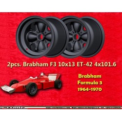 2 pcs. jantes Brabham Formula 3 10x13 ET-42 4x101.6 black Formula 3 1964-1970 rear with conical bolt seat