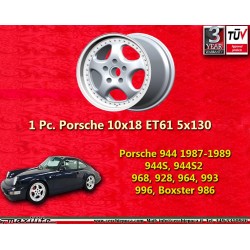 1 pz. cerchio Porsche Speedline 10x18 ET61 5x130 silver 964 RS 993 C4 996 GT3 986 944 928 968 rear axle