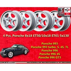 4 pcs. wheels Porsche Fuchs 8x18 ET50 10x18 ET61 5x130 silver 993, 993 Turbo/S/4S/TL, 996, 996 4S, 996 GT3