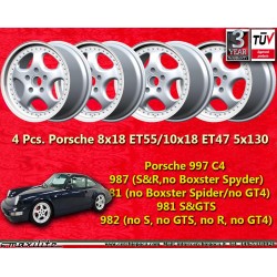 4 pcs. wheels Porsche Fuchs 8x18 ET55 10x18 ET47 5x130 silver 997 C4, 987, 981, 982