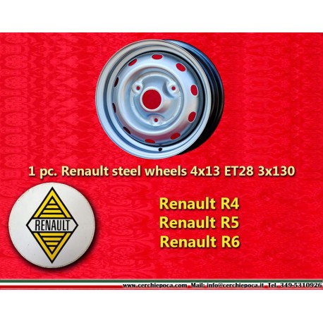 4 cerchi acciaio Renault R4 (63-91) 4L, R5, R6, 4x13 ET28 silver