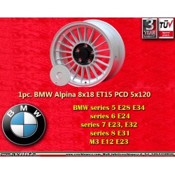1 Stk Felge BMW Alpina 8x18 ET15 5x120 silver/black 5 E28, E34, 6 E24, 7 E23, E32, 8 E31 