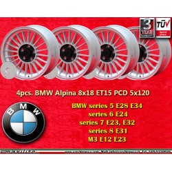 4 pcs. jantes BMW Alpina 8x18 ET15 5x120 silver/black 5 E28, E34, 6 E24, 7 E23, E32, 8 E31 