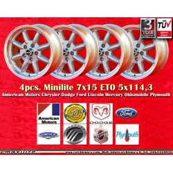 4 pcs. wheels CHRYSLER,FORD Minilite 7x15 ET0 5x114.3 silver/diamond cut Mustang V8 -1973,Falcon V8,Fairlane,Torino,Thun