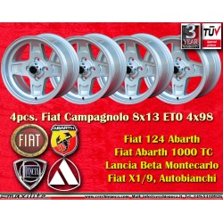 4 pcs. jantes Fiat,Autobianchi Campagnolo 8x13 ET0 4x98 silver 124 Abarth Berlina Coupe Spider 125 127 128 131 X19 A112 