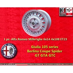 1 pc. jante Alfa Romeo Millerighe 6x14 ET23 4x108 silver Giulia TI Super 105 -1971 Giulietta 101 750