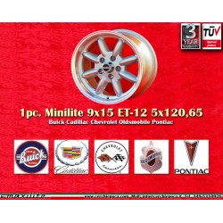 1 pc. wheel CADILLAC,CHEVROLET Minilite 9x15 ET-12 5x120.65 silver/diamond cut Camaro,Nova,Chevelle,El Camino,BelAir,Cap