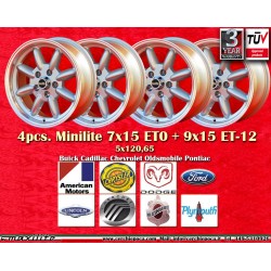 4 pcs. wheels CADILLAC,CHEVROLET Minilite 7x15 ET0 9x15 ET-12 5x120.65 silver/diamond cut Camaro,Nova,Chevelle,El Camino