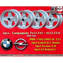 BMW,Opel Campagnolo 7x13 ET5 + 8x13 ET-6 4x100 silver BMW 1502-2002 tii  E21, Opel Kadett B/C Manta Ascona A/B GT Rekord