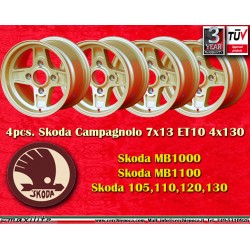 4 Stk Felgen Skoda Campagnolo 7x13 ET10 4x130 gold Skoda MB1000,MB1100,105,110,120,130, Lancia Fulvia Coupe