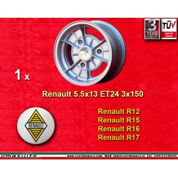 1 Stk Felge Renault Alpine 5.5x13 ET24 3x150 silver R12, R15, R16, R17