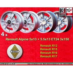 4 pz. cerchi Renault A110 5x13 ET24 5.5x13 ET24 3x150 silver R12, R15, R16, R17