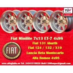 4 pcs. jantes Fiat Minilite 7x13 ET-7 4x98 silver/diamond cut 124 Berlina, Coupe, Spider, 125, 131