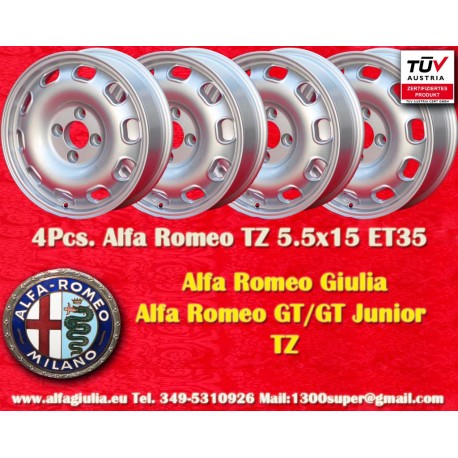Alfa Romeo TZ 5.5x15 ET35 4x108 silver Giulia TI Super 105 -1971, Giulietta 101, 750 cerchi wheels jantes llantas felgen