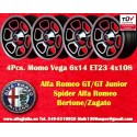 4 pz. cerchi Alfa Romeo Momo Vega 6x14 ET23 4x108 matt black/diamond cut 105 Berlina, Giulia, Coupe, Spider, GTC