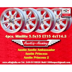 Austin Healey Minilite 5.5x15 ET15 4x114.3 silver/diamond cut MBG, TR2-TR6 cerchi wheels jantes llantas felgen