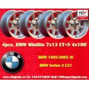 1 pz. cerchio BMW Minilite 7x13 ET5 4x100 silver/diamond cut 1502-2002tii, 3 E21
