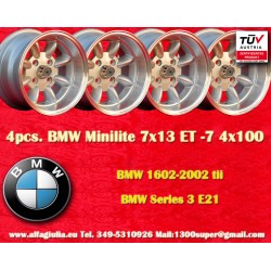BMW Minilite 7x13 ET-7 4x100 silver/diamond cut 1502-2002tii, 3 E21 cerchi wheels jantes llantas felgen