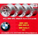 4 pz. cerchi BMW Minilite 8x13 ET-6 4x100 silver/diamond cut 1502-2002 tii, 3 E21