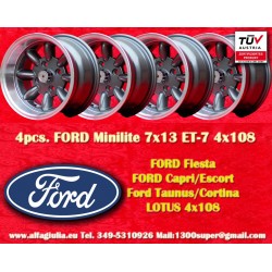 4 pz. cerchi Ford Minilite 7x13 ET-7 4x108 anthracite/diamond cut Escort Mk1-2, Capri, Cortina