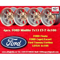 4 pcs. jantes Ford Minilite 7x13 ET-7 4x108 silver/diamond cut Escort Mk1-2, Capri, Cortina