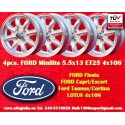 4 pcs. wheels Ford Minilite 5.5x13 ET25 4x108 silver/diamond cut Escort Mk1,Mk2, Capri, Cortina