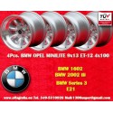 4 uds. llantas BMW Minilite 9x13 ET-12 4x100 silver/diamond cut 1502-2002 tii, 3 E21
