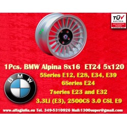 BMW Alpina 8x16 ET24 5x120 silver/black 5 E12, E28, E34, 6 E24, 7 E23, E32, E3, E9 only back axle cerchio wheel jante llanta fel