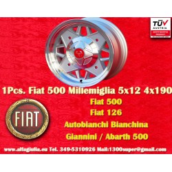 1 Stk Felge Fiat Millemiglia 5x12 ET20 4x190 silver 500,Bianchina