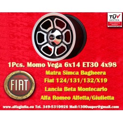 1 pc. wheel Fiat Momo Vega 6x14 ET23 4x98 matt black/diamond cut Alfetta, Alfetta GT   GTV, Alfasud, Giulietta, 33, 75, 