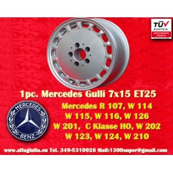 1 pc. wheel Mercedes Gullideckel 7x15 ET25 5x112 silver 107 116 123 124 126 201 202 210 HO