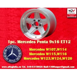 Mercedes Penta 9x16 ET12 5x112 silver/diamond cut 107 108 109 116 123 126 only back axle cerchio wheel llanta felge jante