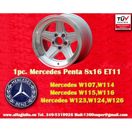Mercedes Penta 8x16 ET11 5x112 silver/diamond cut 107 108 109 116 123 126 cerchio wheel jante llanta felge 