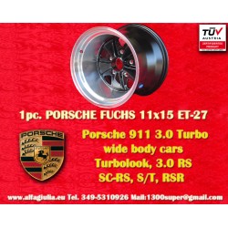 1 pc. wheel Porsche  Fuchs 11x15 ET-27 5x130 matt black/diamond cut 911 turbo body back axle, turbo 3,3 brakes clear