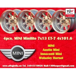4 uds. llantas Mini Minilite 7x13 ET-7 4x101.6 silver/diamond cut Mini Mk1-3