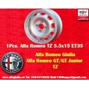1 ud. llanta Alfa Romeo TZ 5.5x15 ET35 4x108 silver Giulia TI Super 105 -1971, Giulietta 101, 750