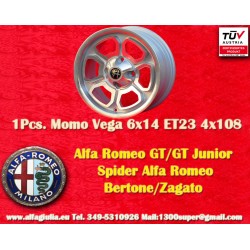 1 ud. llanta Alfa Romeo Momo Vega 6x14 ET23 4x108 silver/diamond cut 105 Berlina, Giulia, Coupe, Spider, GTC