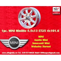 1 ud. llanta Mini Minilite 5.5x13 ET25 4x101.6 silver/diamond cut Mini Mk1-3 Austin Sprite (mk1-mk4) MG Midget