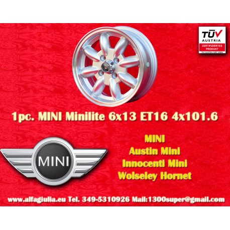 Mini Minilite 6x13 ET16 4x101.6 silver/diamond cut Mini Mk1-3 wheel