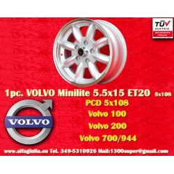 Volvo Minilite 5.5x15 ET25 4x130 silver/diamond cut Porsche 914 1.7, 1.8, 2.0   Volkswagen Beetle 67-, Kar wheel cerchio llanta 