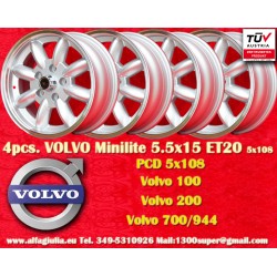 4 pcs. wheels Volvo Minilite 5.5x15 ET20 5x108 silver/diamond cut Series 100, 200, 700, 900