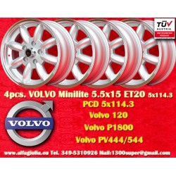 Volvo Minilite 5.5x15 ET20 5x114.3 silver/diamond cut 120, P1800, PV444 544 cerchi wheels llantas jantes felgen