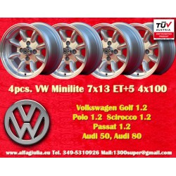 4 pz. cerchi Volkswagen Minilite 7x13 ET5 4x100 silver/diamond cut 1502-2002tii, 3 E21