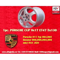 1 pc. wheel Porsche  Cup 9x17 ET47 5x130 silver 944 1987-, 944S, 944S2, 968, 928, 964, 993, 996, Boxster 986 back axle